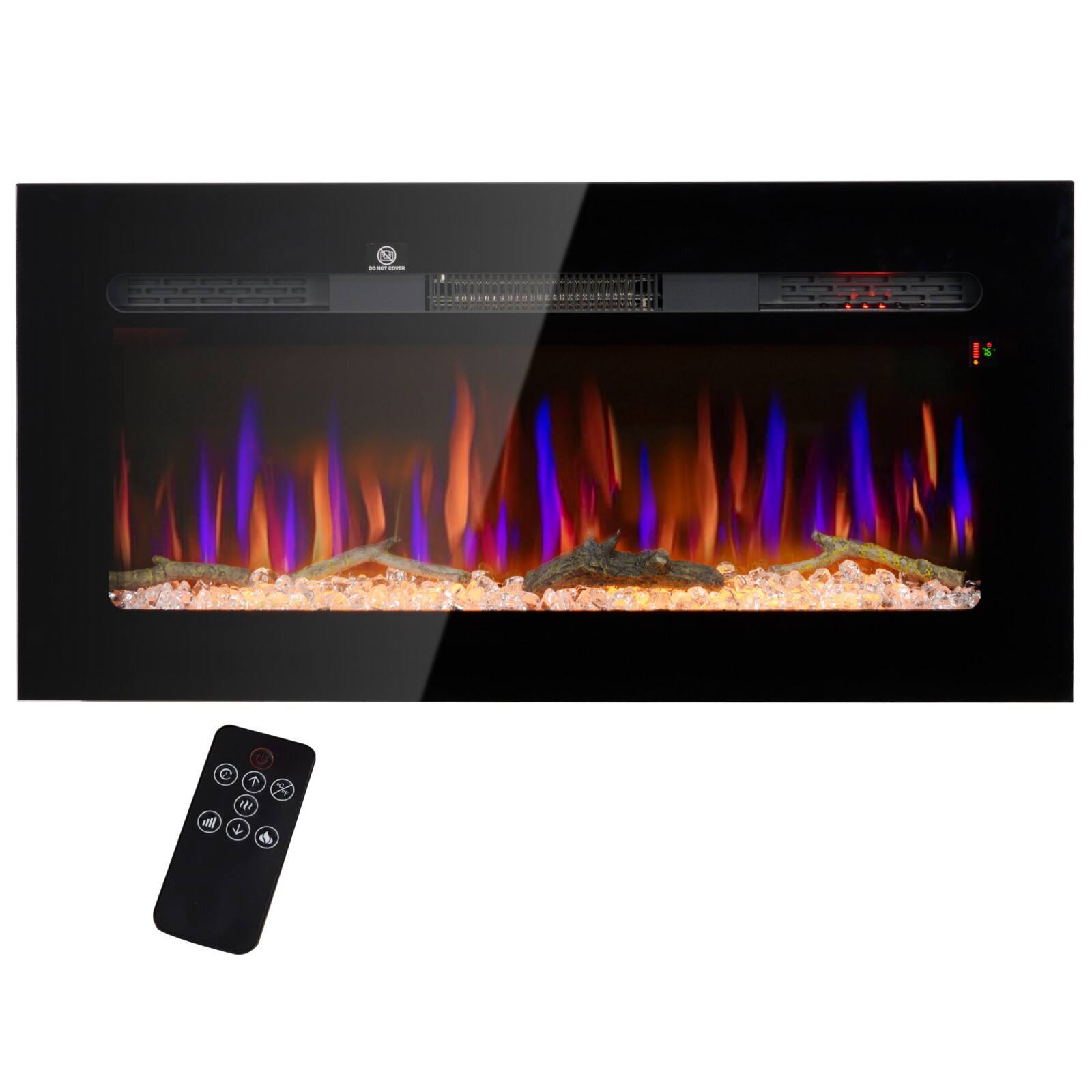 Alt View 9. Ecooso - 40" Electric Fireplace Recessed, 1500W Fireplace Heater，8H Timer, Adjustable Flame Color and Brightness, Log and Crystal - Black.