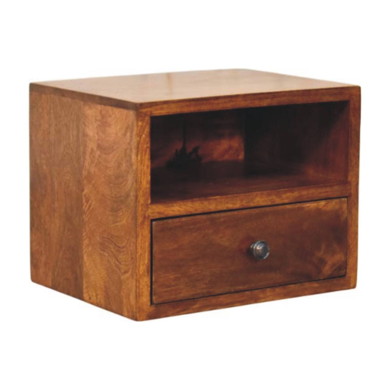 Left. Artisan Furniture - Artisan Furniture Solid Wood Solis 1-Drawer Chestnut Wall Mounted Nightstand, 1 open-slot, Brown - brown.