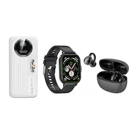 Pursonic - Ultimate Mobile Essentials Bundle – Smart Watch, 10,000mAh Power Bank & True Wireless Earbuds - White and Black - (2020)