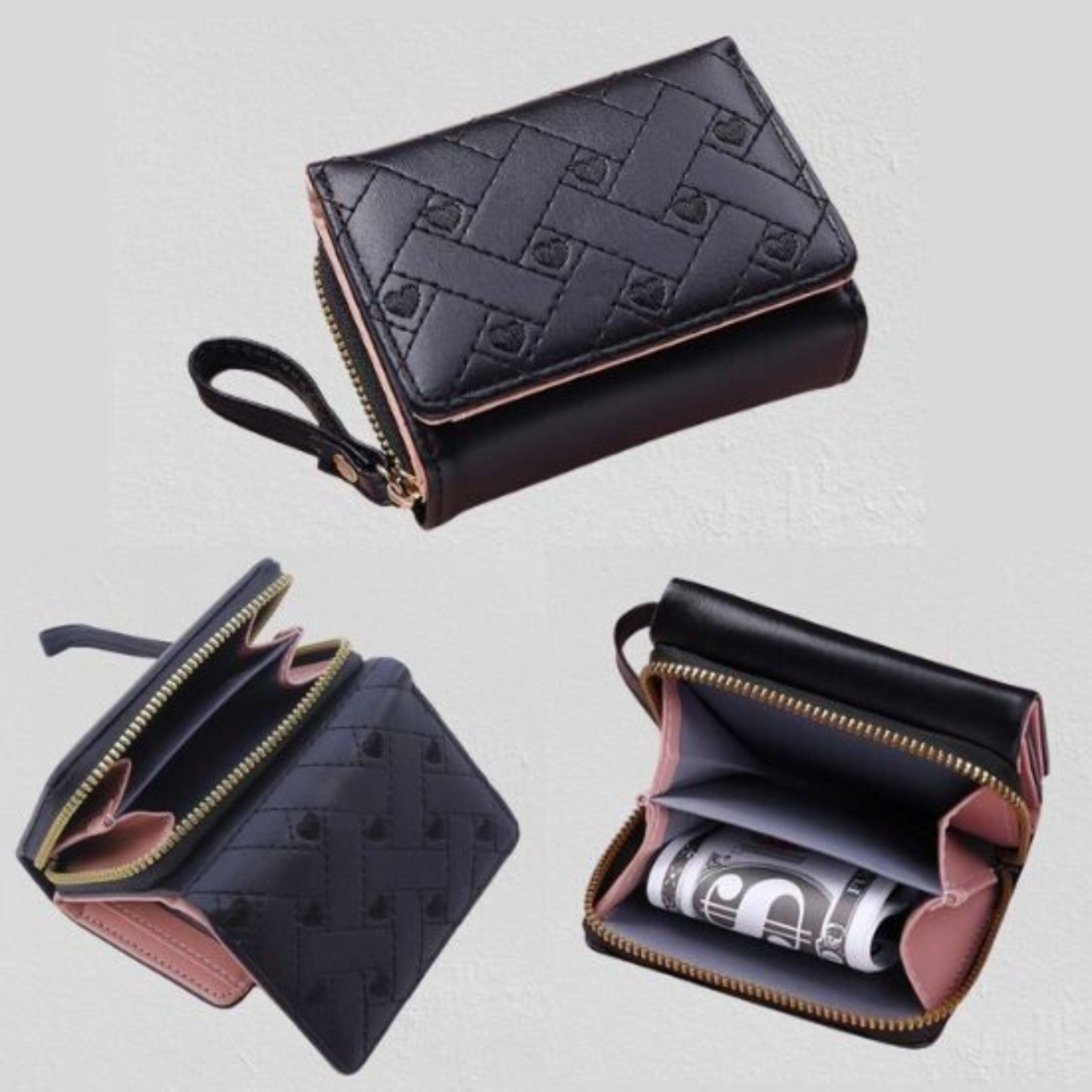 Alt View 3. Kitcheniva - Women's Heart Embroidered Wallet Black - Black.