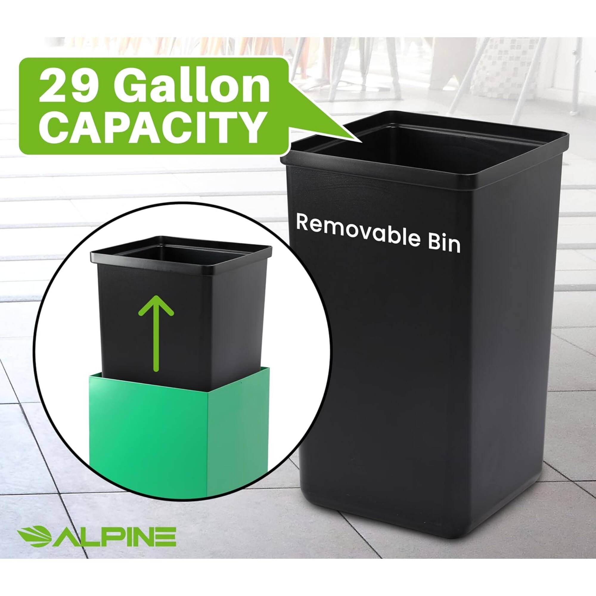 29 Gallon CAPACITY, Removable Bin, ALPINE