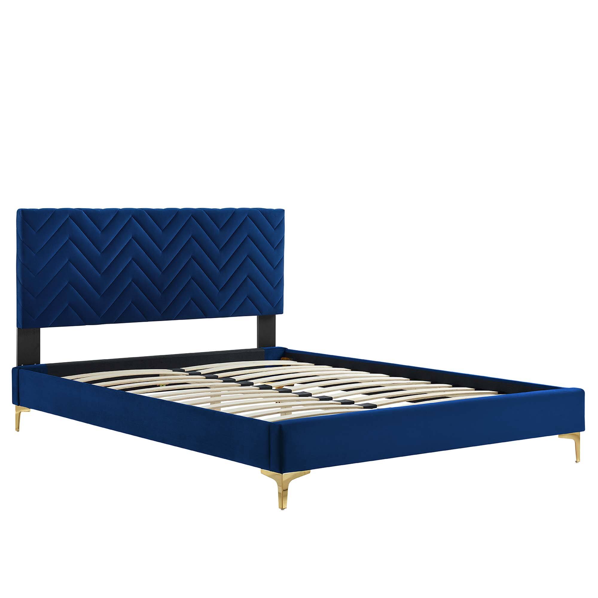 Alt View 2. Modway - Leah Chevron Tufted Performance Velvet King Platform Bed - Red.