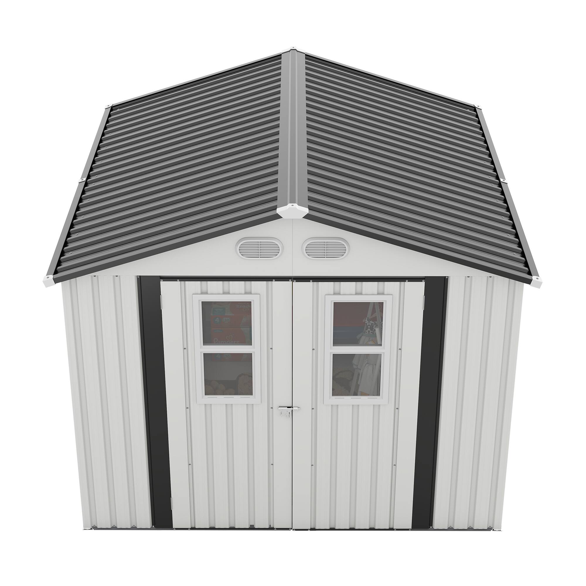 Alt View 9. Loheer - Loheer 8x8 Outdoor Storage Shed White Metal Garden Shed with Lockable Doors and Daylight Windows.