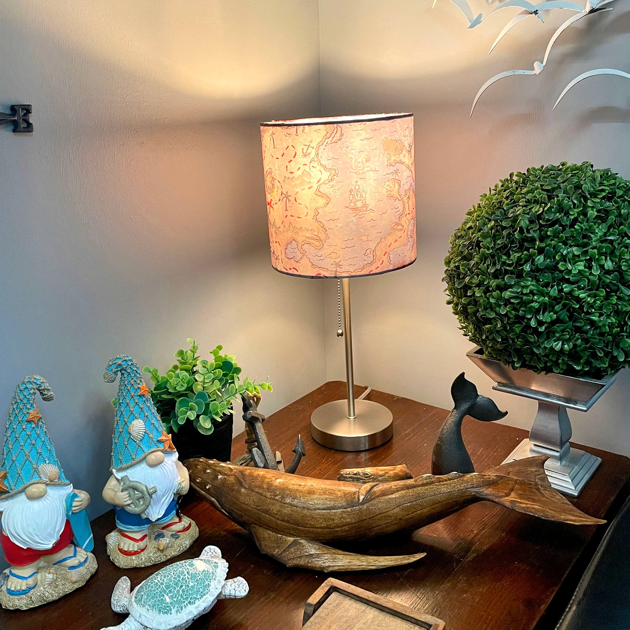 Alt View 5. Zeckos - Decorative Treasure Map Brushed Nickel Accent Lamp Coastal Pirate Beach Decor - Multicolored.