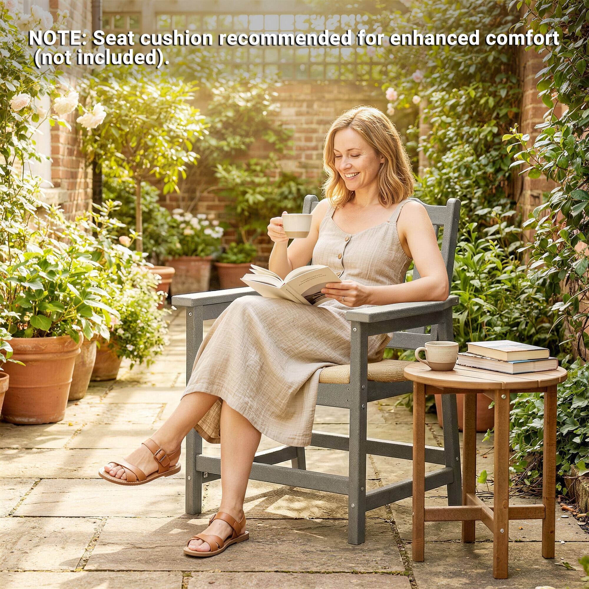 NOTE: Seat cushion recommended for enhanced comfort (not included).