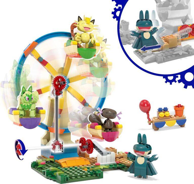 Left. MEGA - MEGA Pokémon Ferris Wheel Fun Building Toy Kit, with 4 Action Figures (393 Pieces) for Kids.