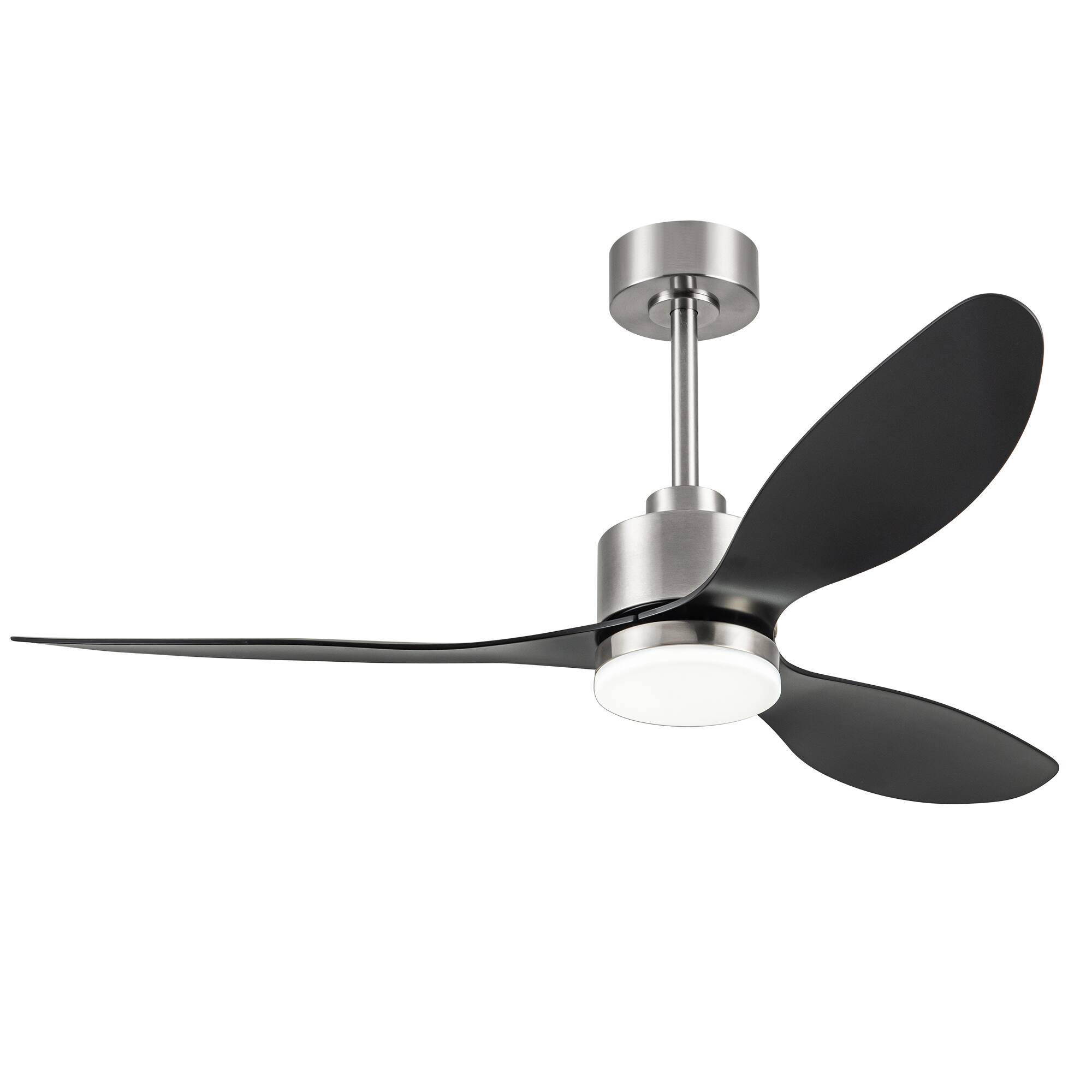 Angle. Breezary - 52" Indoor Ceiling Fan, 3 ABS Blades, 6-Speed DC Motor, Remote Control, Memory/Timer, 3-Color LED Light, 5"/10" Downrods - Satin Nickel and Black.