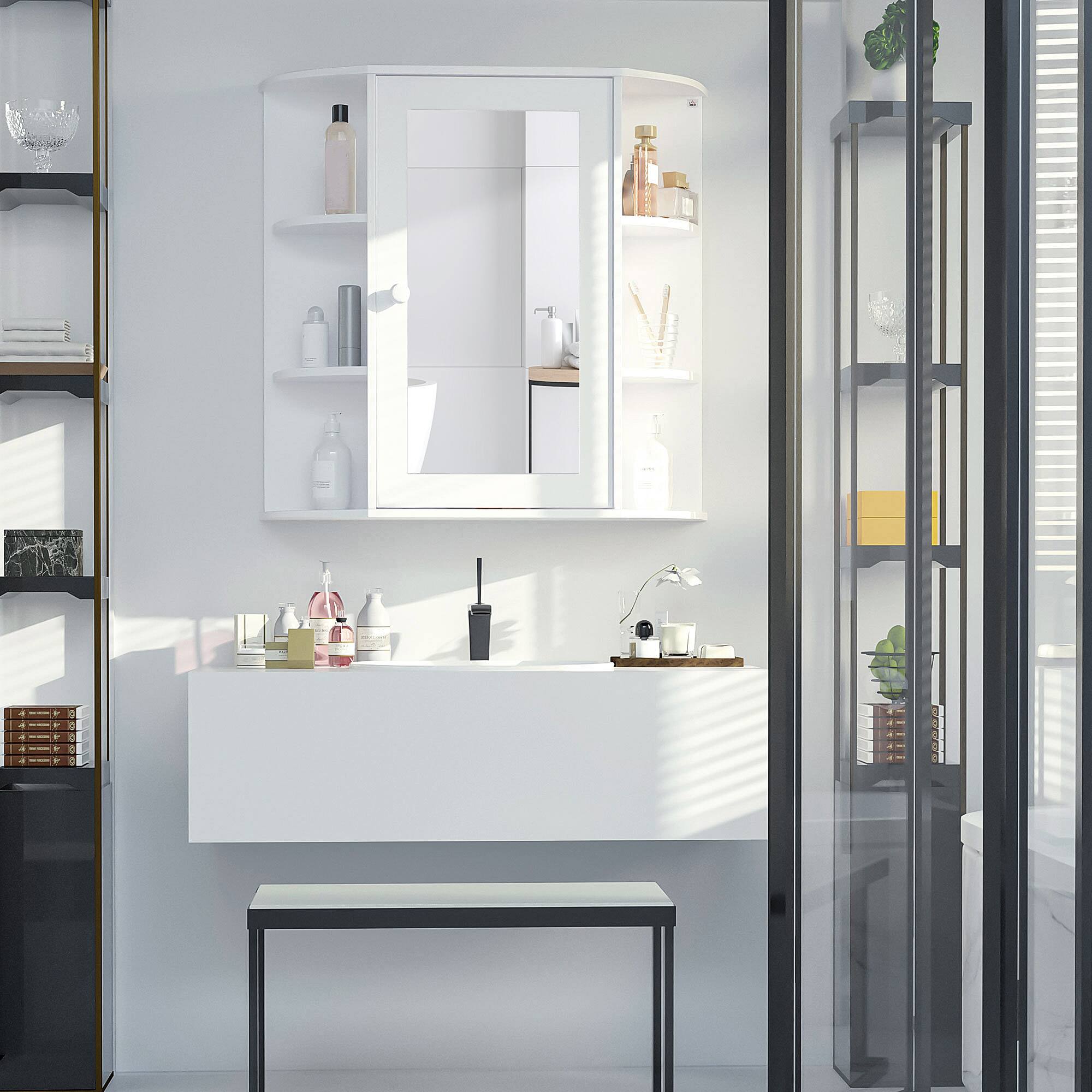 Alt View 1. Homcom - Bathroom Medicine Cabinet with Mirror,  Wall Mount Mirror Medicine Cabinet with Multiple Storage Shelves - White.