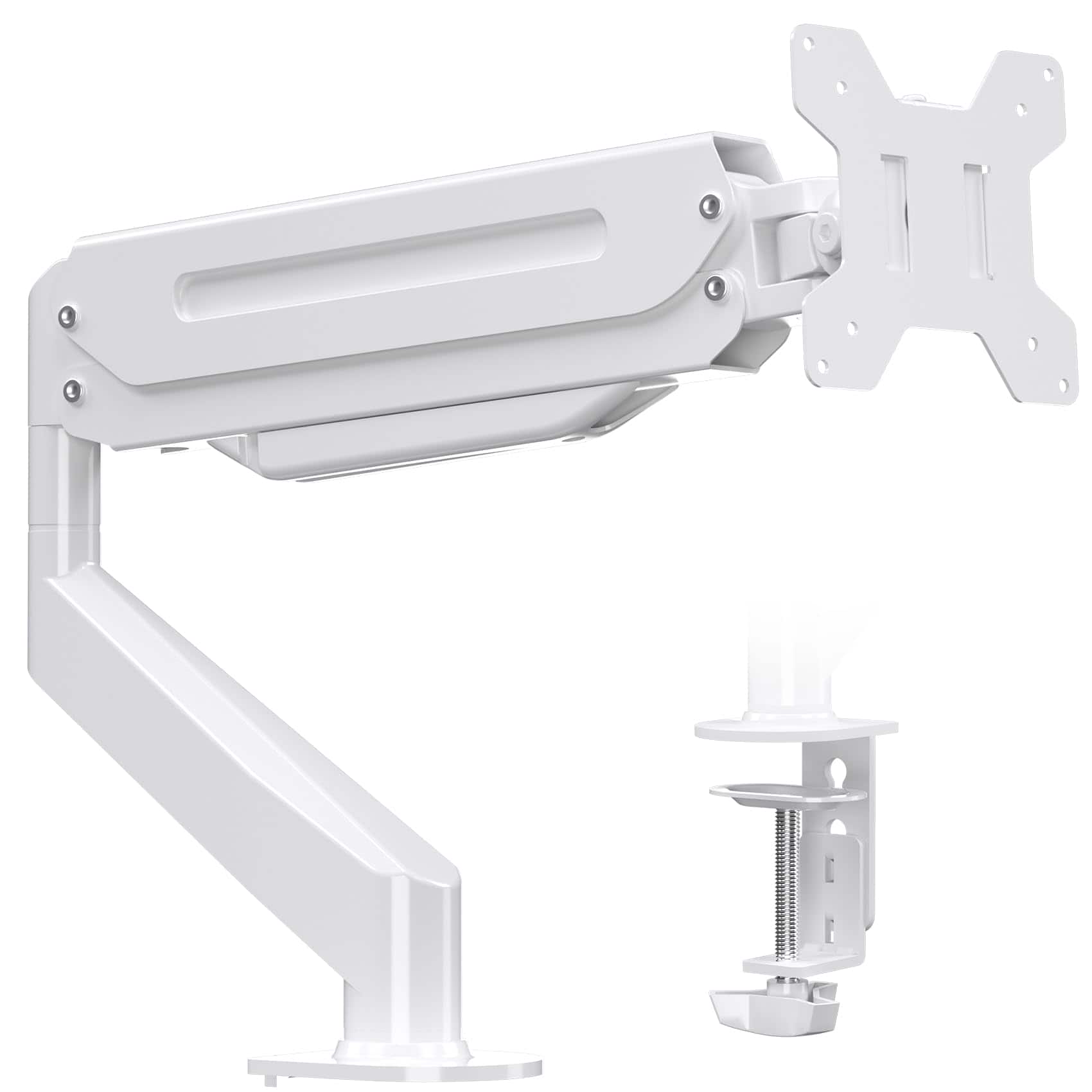 Earthley Blooms - Ultrawide Single Monitor Arm Mount 17 43 Inch Heavy Duty Curved Screen Holds 28 s Adjustable Gas Spring Desk - white 17"-33"