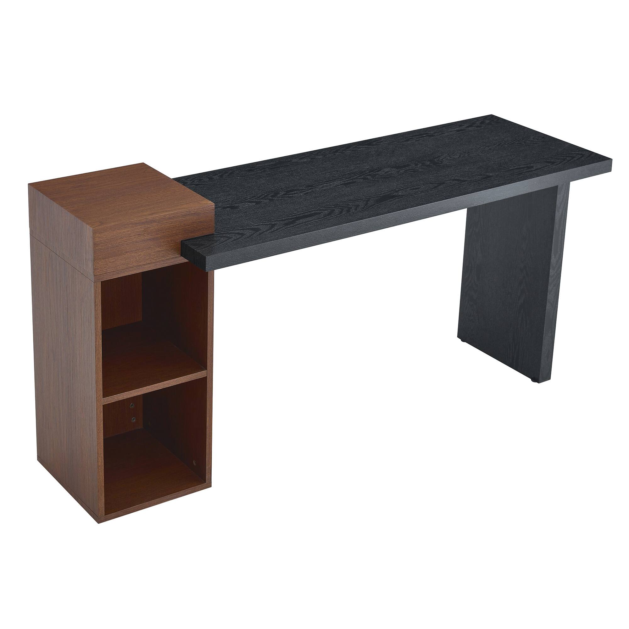Alt View 9. Loheer - Loheer- Modern Two Tone Console Table 5.58x1.79x2.75 ft Black Walnut Wood Grain Sofa Side Table with Open Storage - Black,Walnut.