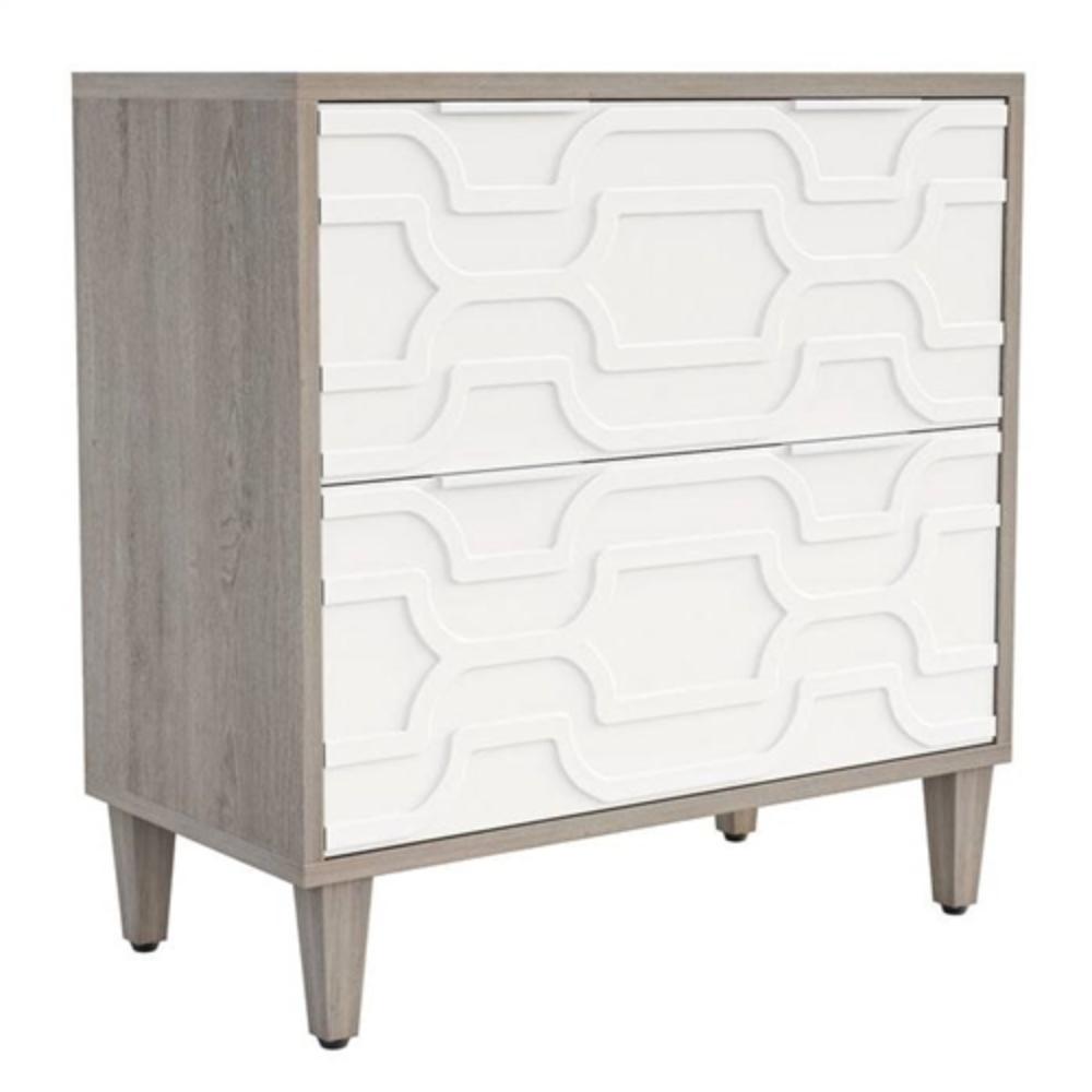 Hivvago - Modern Grey/White Wood 2 Drawer Filing Cabinet Printer Stand - Grey, White