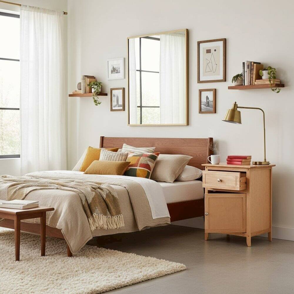 Alt View 4. FurniFact - Natural Accent Table with Drawer and Cabinet - Natural.