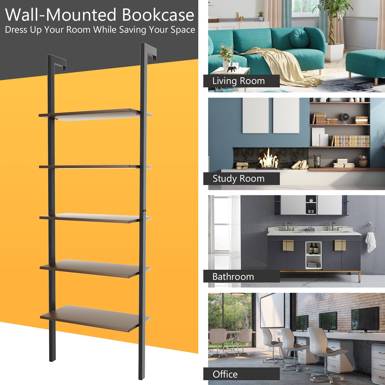 Wall-Mounted Bookcase: Dress Up Your Room While Saving Your Space
Living Room:
Study Room:
Bathroom:
Office: