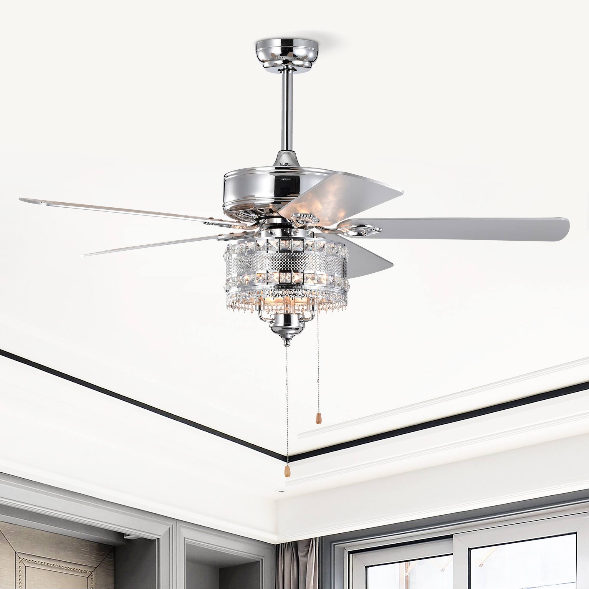 Angle. APRILSOUL - 52 inch Classical Crystal Ceiling Fan Lamp 5 Reversible Blades for Living Room Dining Room Bedroom Chrome - Chrome.