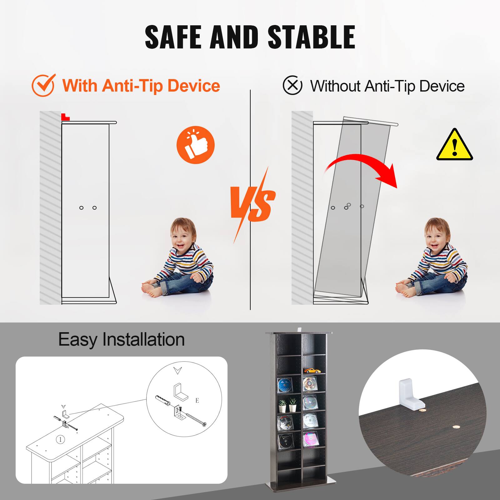 SAFE AND STABLE

With Anti-Tip Device

VS

Without Anti-Tip Device

Easy Installation