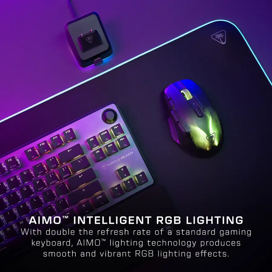 AIMO Intelligent RGB Lighting with double the refresh rate of a standard gaming keyboard, AIMO lighting technology produces smooth and vibrant RGB lighting effects.
