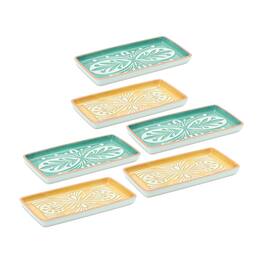 BreeBe - Ornamental Ceramic Tray (Set of 6) - Green, Yellow, White