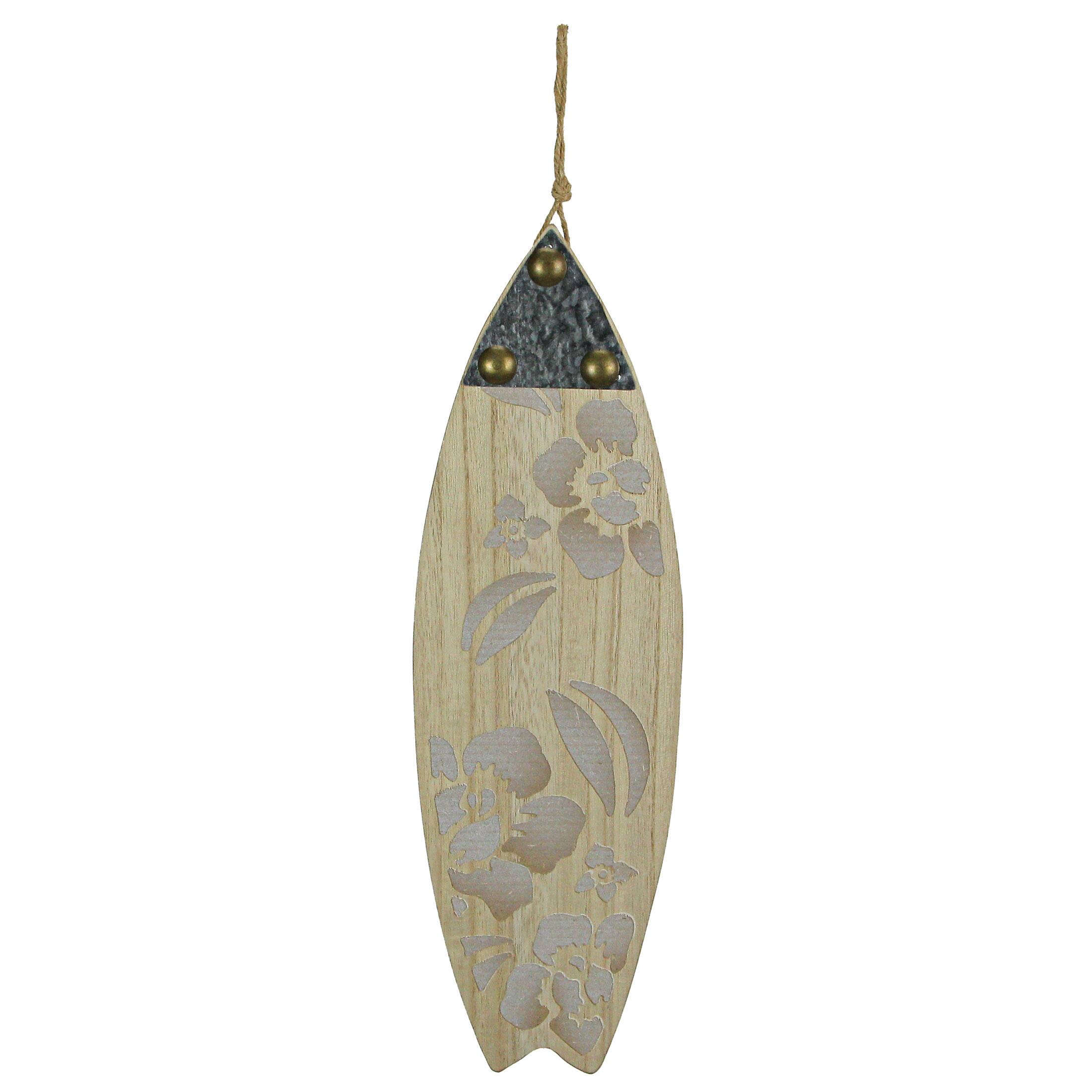 Alt View 2. Things2Die4 - 16 Inch Carved Wood & Metal Surfboard Wall Hanging Beach Home Decor Art Set of 2 - Natural.
