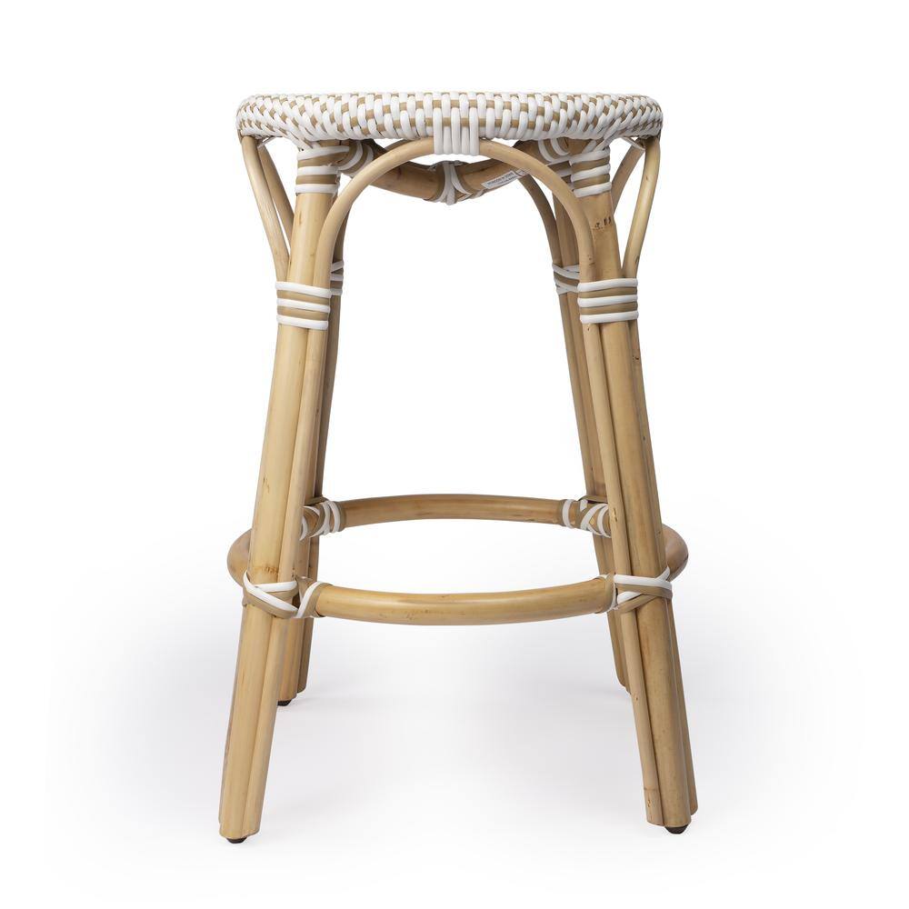 Alt View 2. Butler Specialty - Tobias Rattan Round 24" Counter Stool - White And Tan Dot.