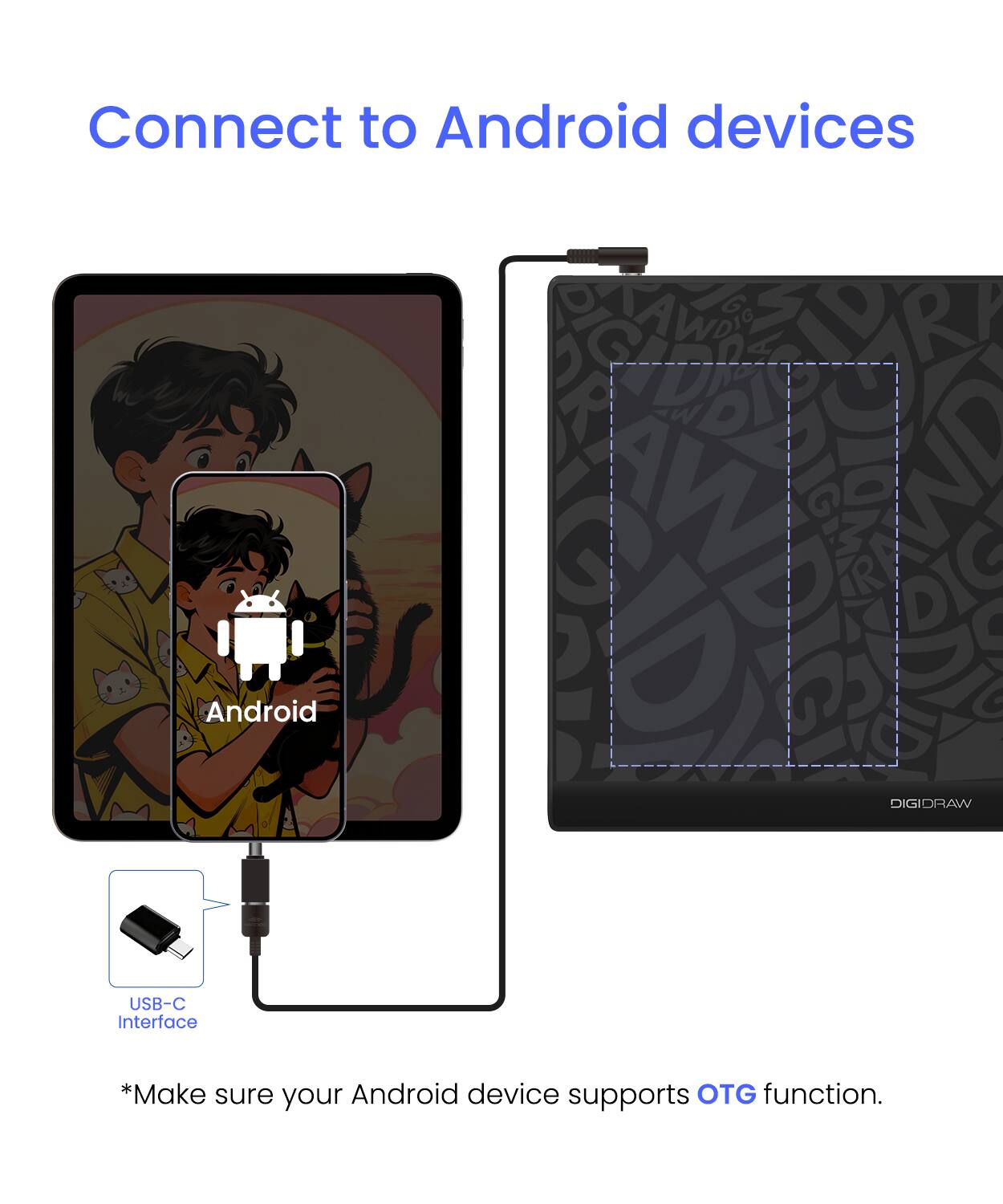 Connect to Android devices

Android DIGIDRAW USB-C Interface

*Make sure your Android device supports OTG function.