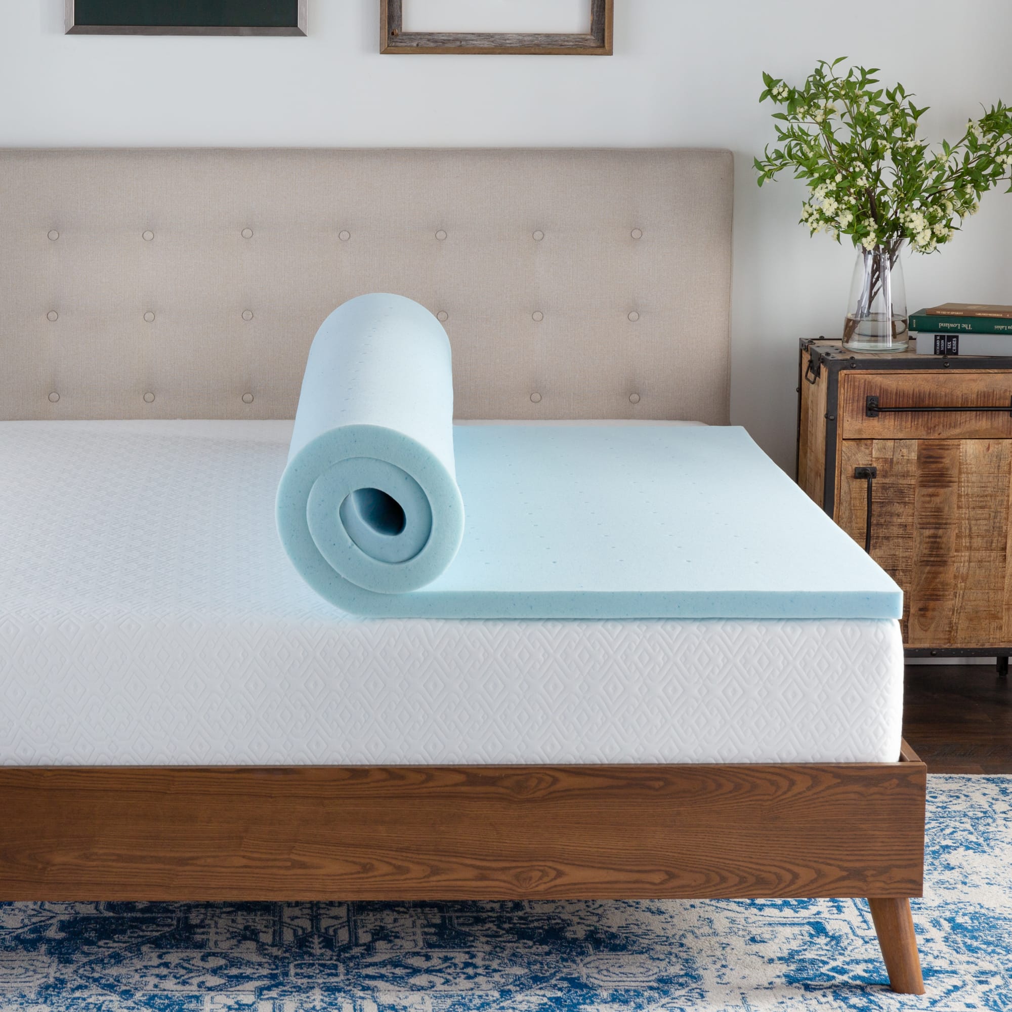 Left. Brookside - 4" Twin Down Alternative Mattress Topper - White.