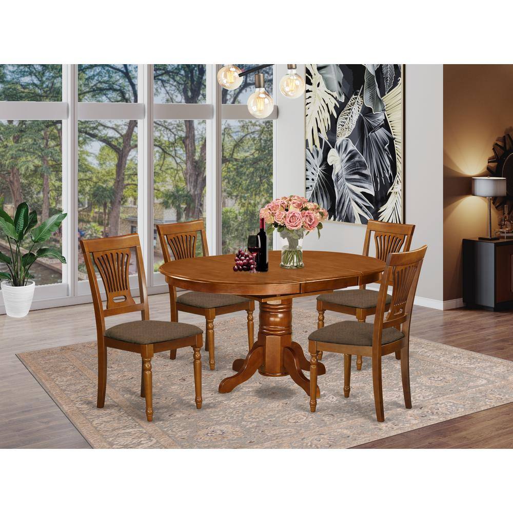 Back. East West Furniture - AVPL5-SBR-C 5 Pc set Avon offering Leaf and 4 Fabric Kitchen Chairs in Saddle Brown - Saddle Brown.