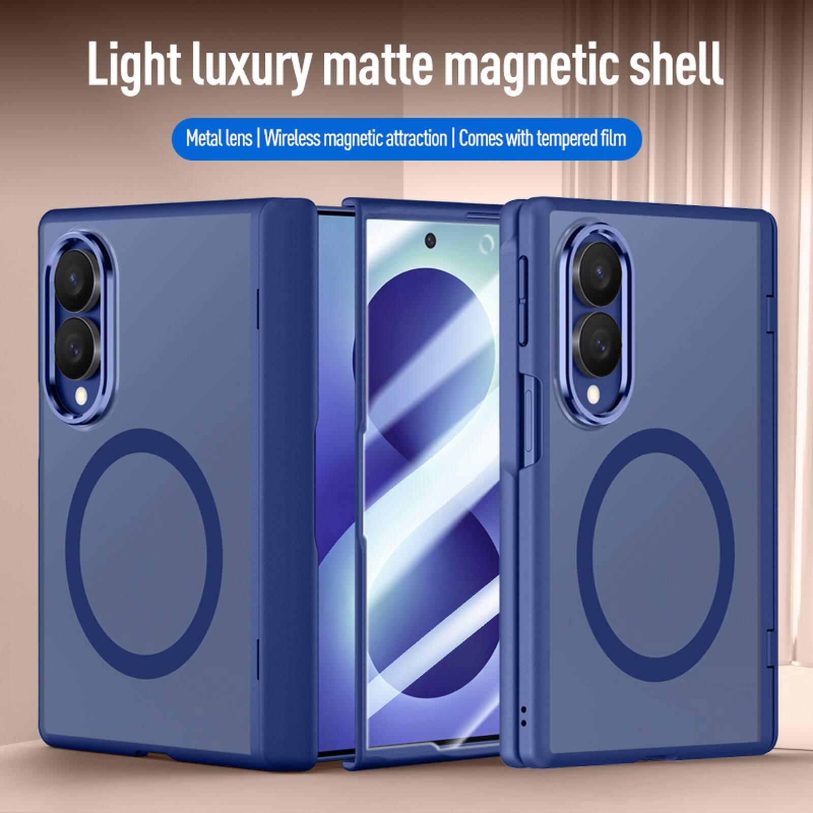 Light luxury matte magnetic shell  
Metal lens | Wireless magnetic attraction | Comes with tempered film