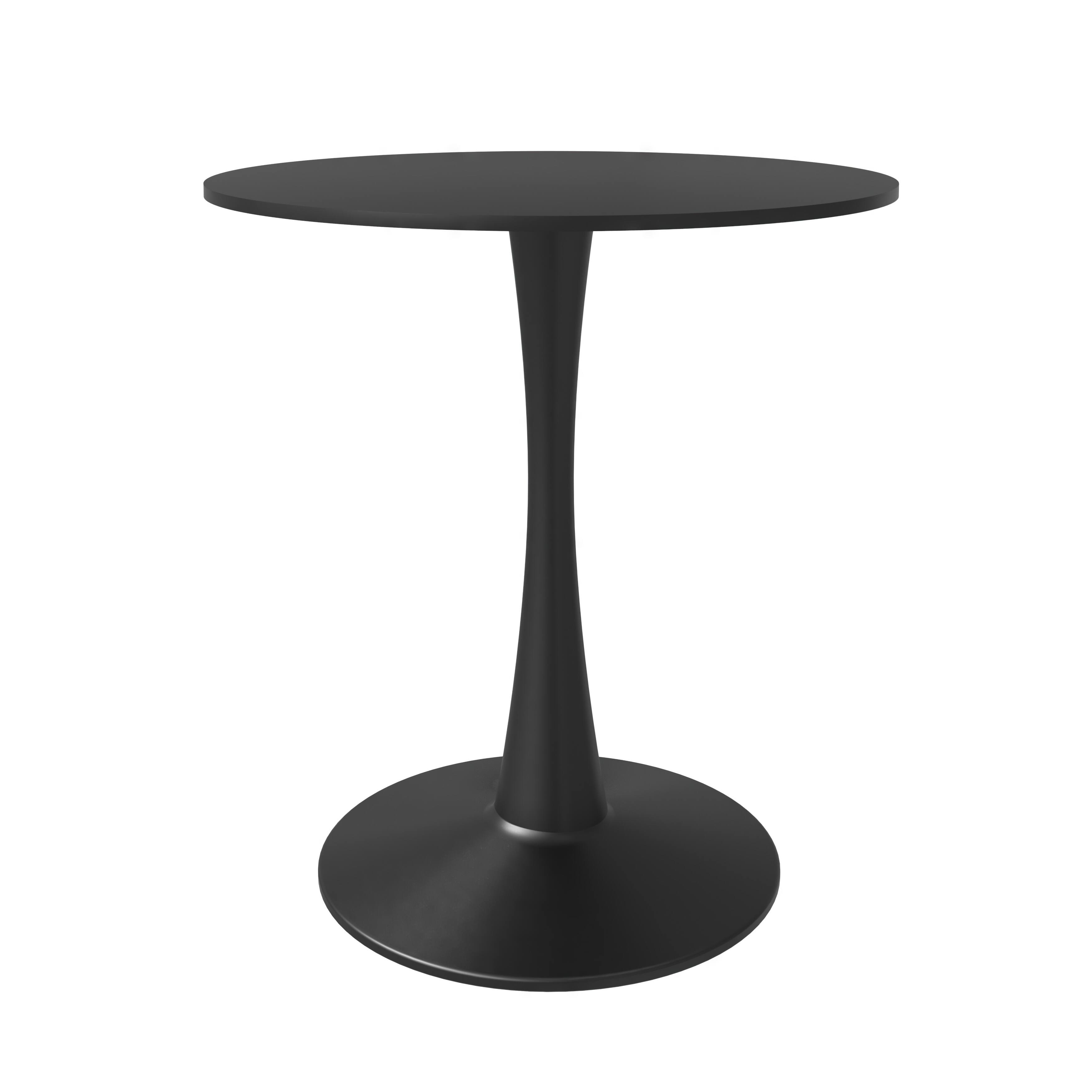 Alt View 2. LeisureMod - Bristol 27" Round MDF/Sintered Stone Dining Table - Modern Scratch-Resistant Pedestal Kitchen Table - MDF - Black.