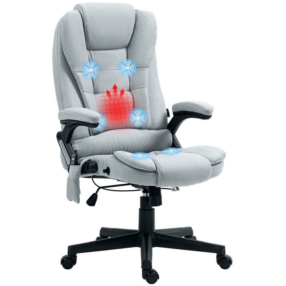 Alt View 7. Loheer - Loheer Massage Office Chair with Heat Light Gray Linen Reclining Desk Chair - Light Gray.