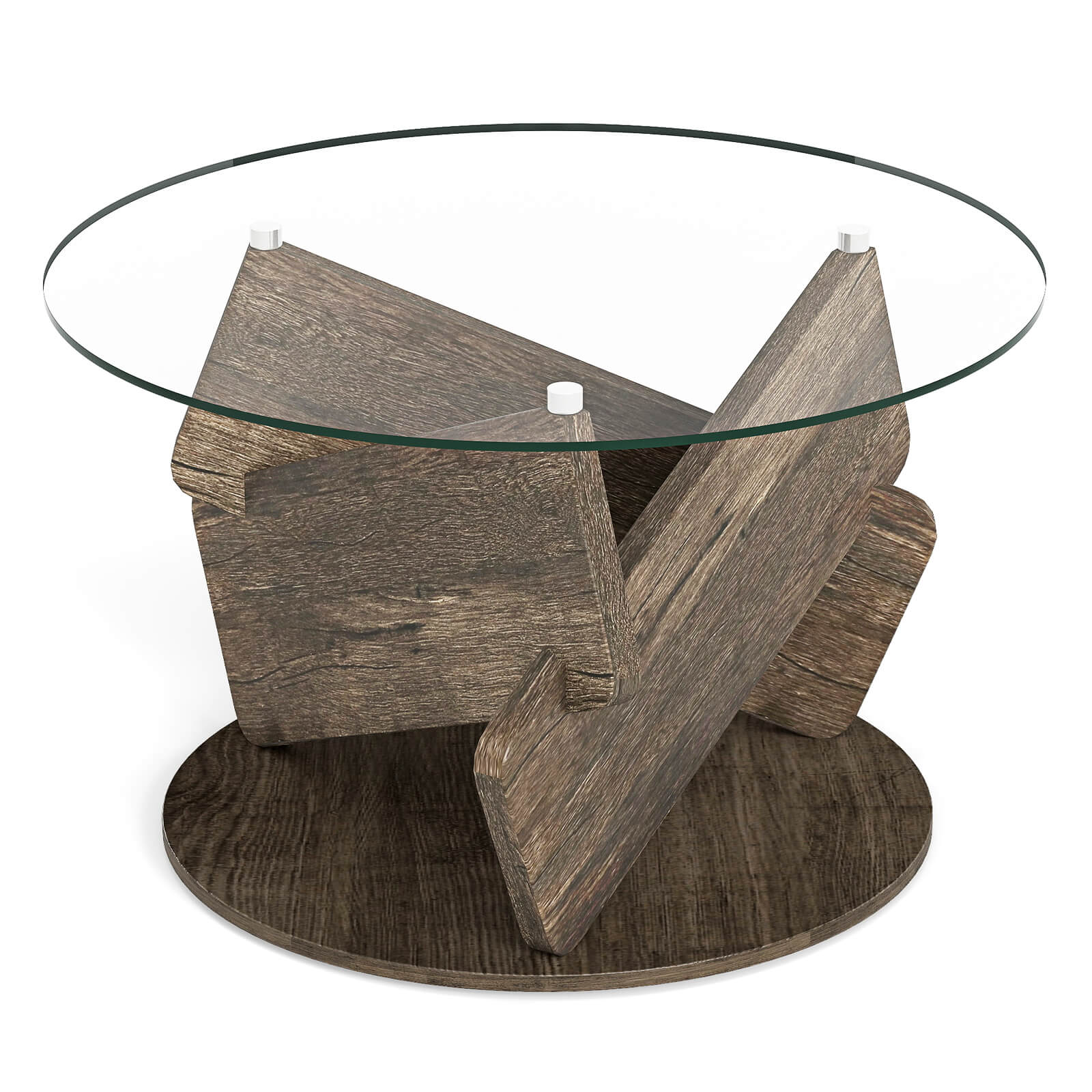 Front. Costway - Costway Round Glass Coffee Table 32" Modern Center Table with Clear Tempered Glass Top - Gray.