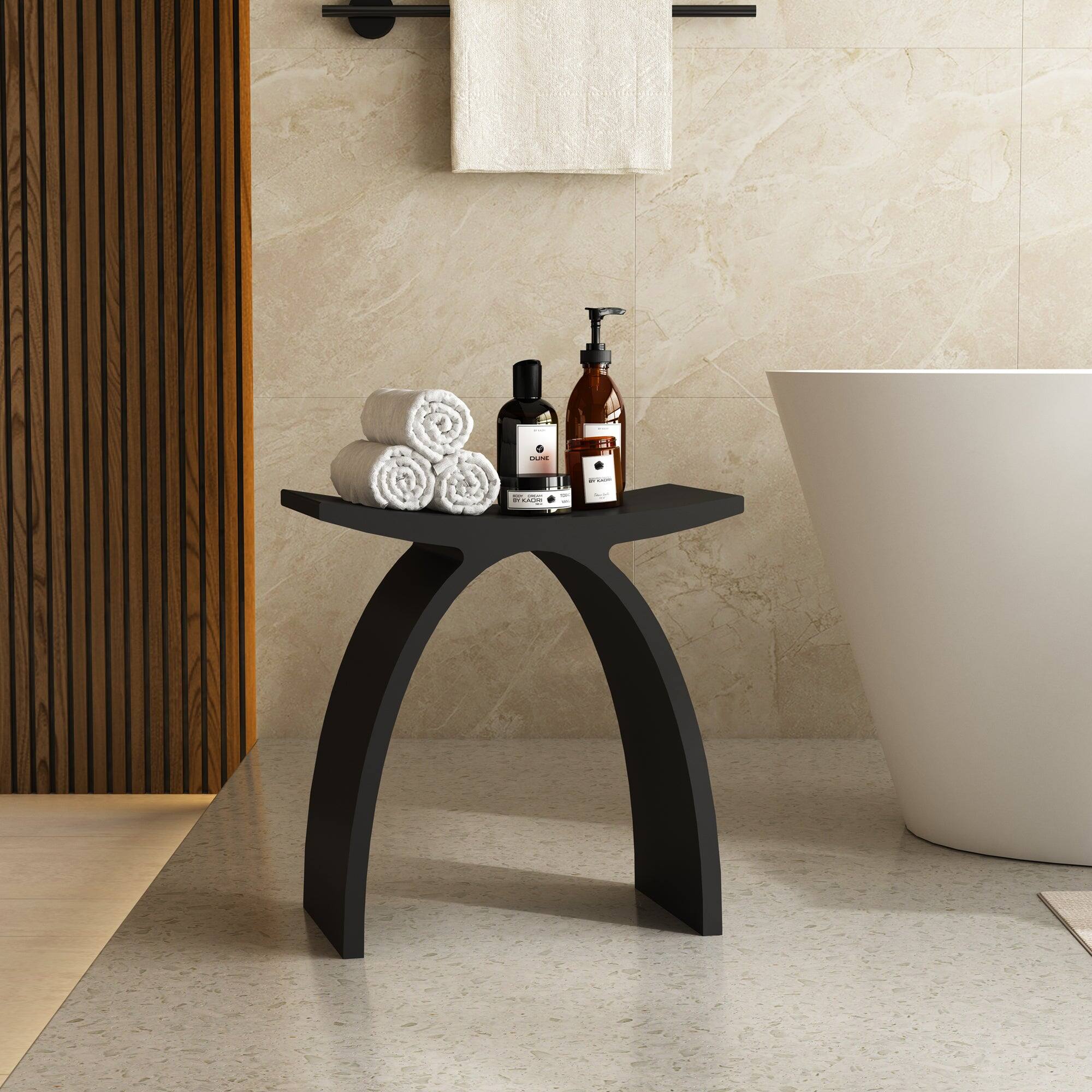 Alt View 2. Boyel Living - 9 in. W Freestanding Solid Surface Shower Seat in Matte Black - Matte Black.