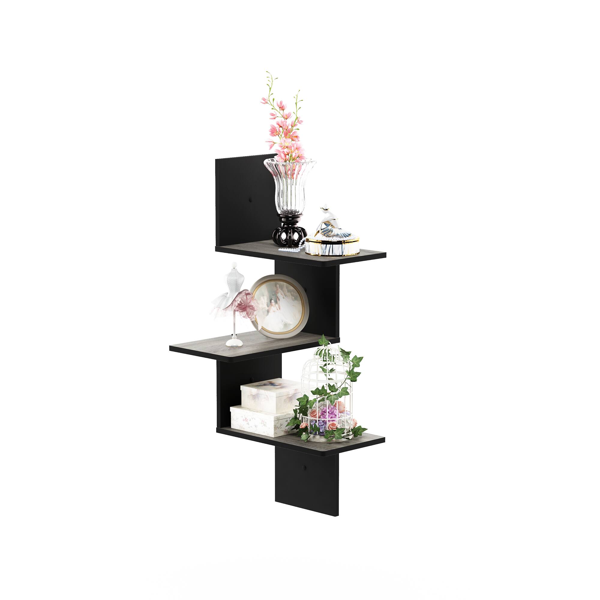 Alt View 6. Furinno - Rossi Modern 3-Tier Wall Floating Corner Shelf - French Oak.
