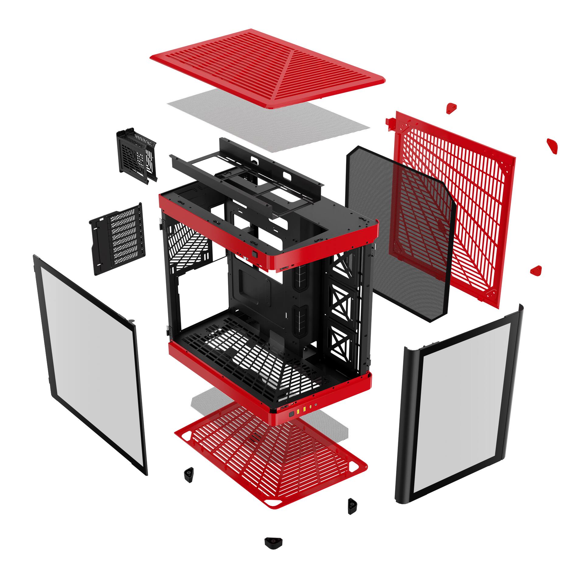 Alt View 5. GAMDIAS - NESO P1 BR Dual Chamber trapezoidal form factor, horizontal or vertical orientation, Fits GPU 426mm. - Red, black interior.