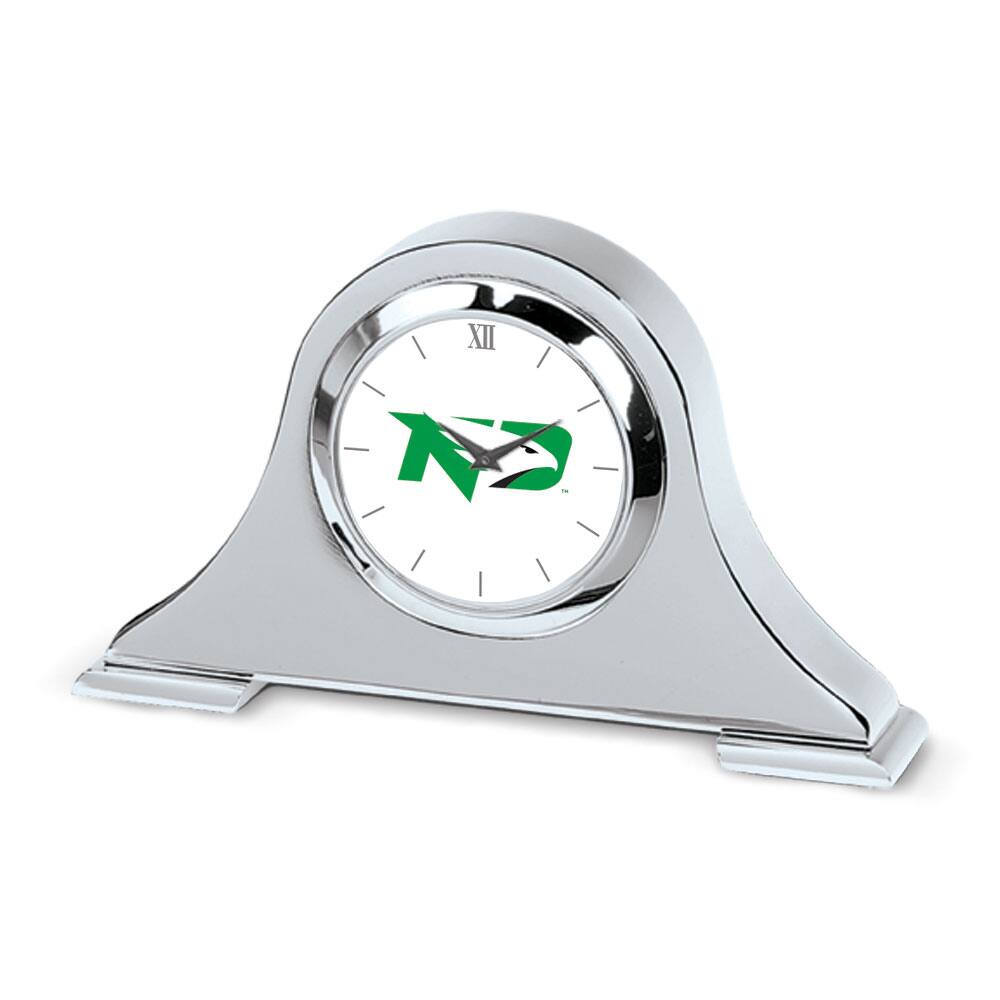 Front. Jardine - North Dakota Primary Team Logo Napoleon Desk Clock - Silver.