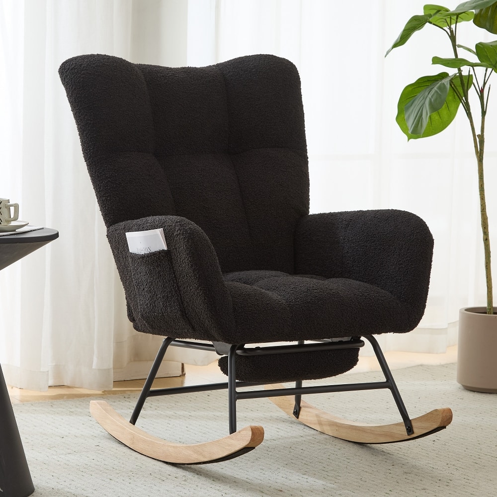 Loheer - Teddy Fabric Wingback Glider Rocker with Ottoman Set, Nursery Nursing Chair - Dark Blue price history on PriceWatchPro