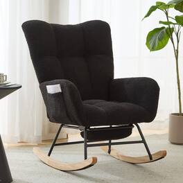 Loheer - Teddy Fabric Wingback Glider Rocker with Ottoman Set, Nursery Nursing Chair - Dark Blue
