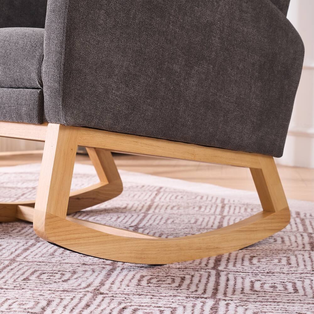 Alt View 10. Loheer - Loheer Gray Accent Rocking Chair High Back Nursery Rocker with Rubber Wood Base - Gray.