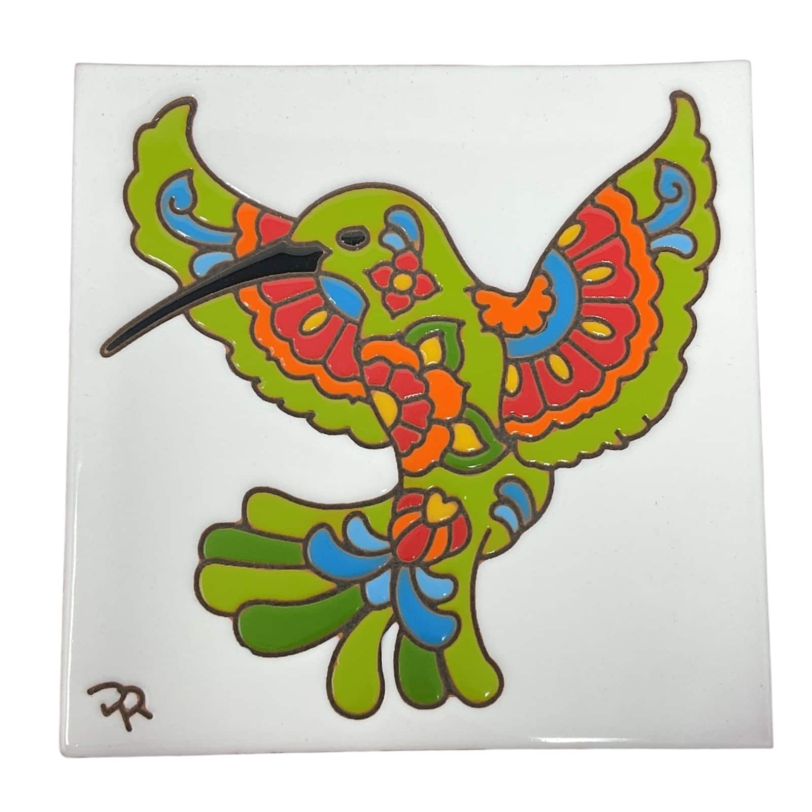 Earthtones Tile - Earthtones Talavera Hummingbird 6X6 White Hand Glazed Decorative Tile or Trivet - Multicolor