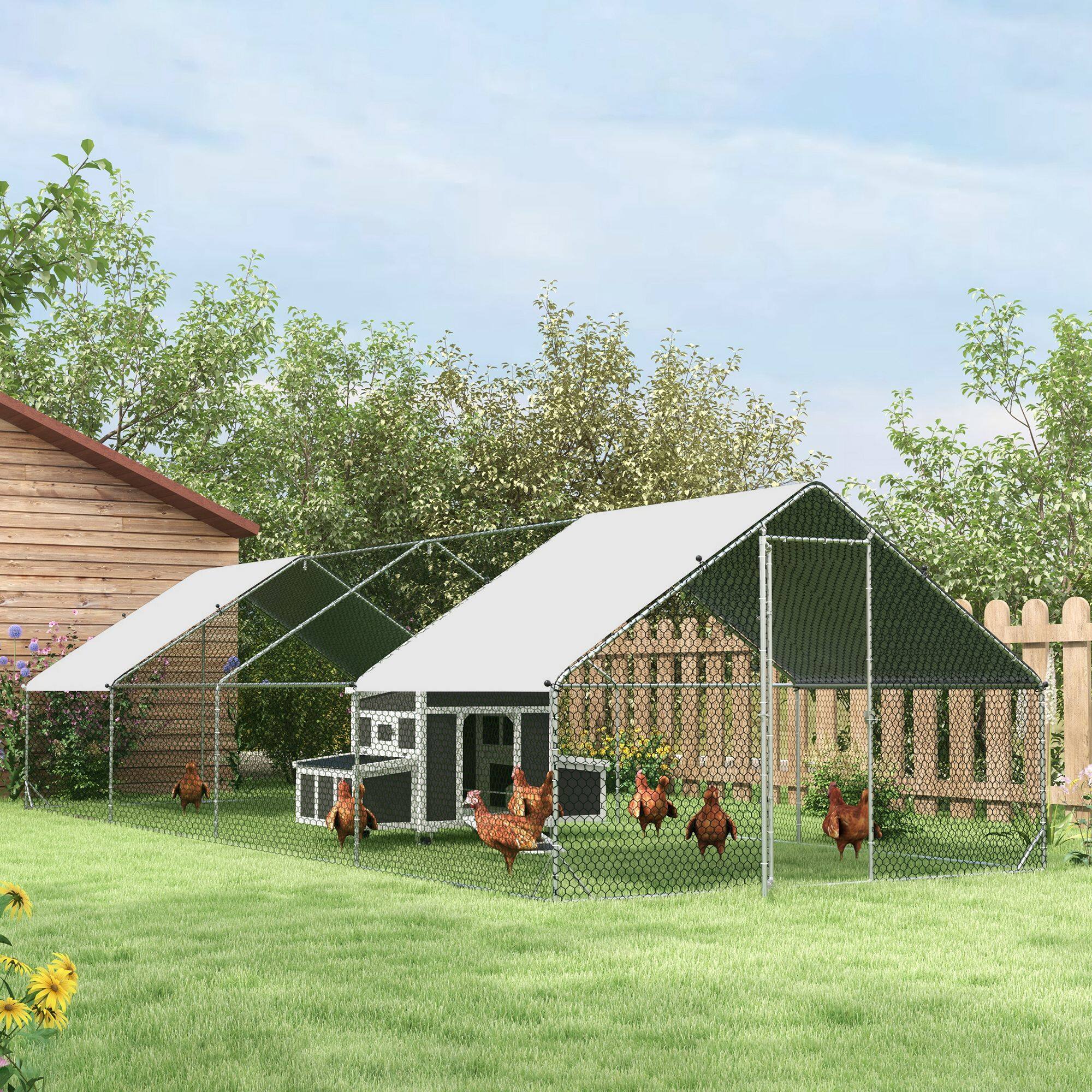 Alt View 4. Pawhut - Wooden Chicken Tractor for 6 Chickens, Outdoor Poultry Rabbit Duck Coop, Hen House with Nesting Box, Tray, Windows.