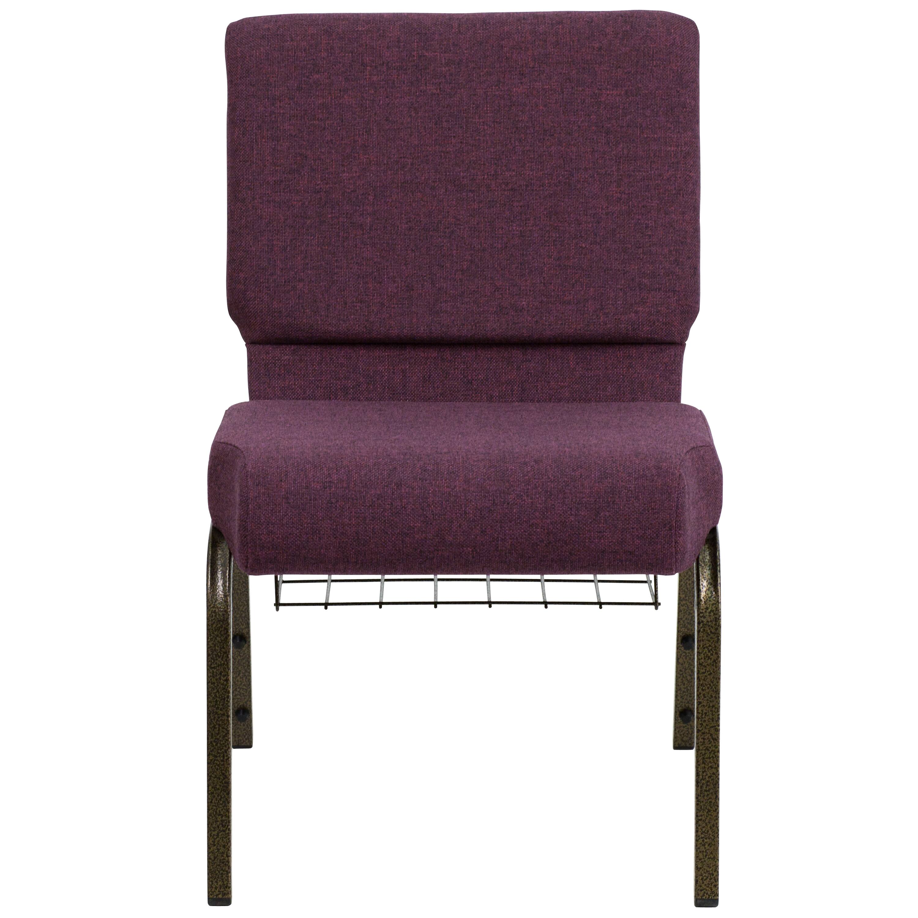 Alt View 7. Emma + Oliver - 4 Pack 21''W Church Chair with Book Rack - Plum Fabric/Gold Vein Frame.