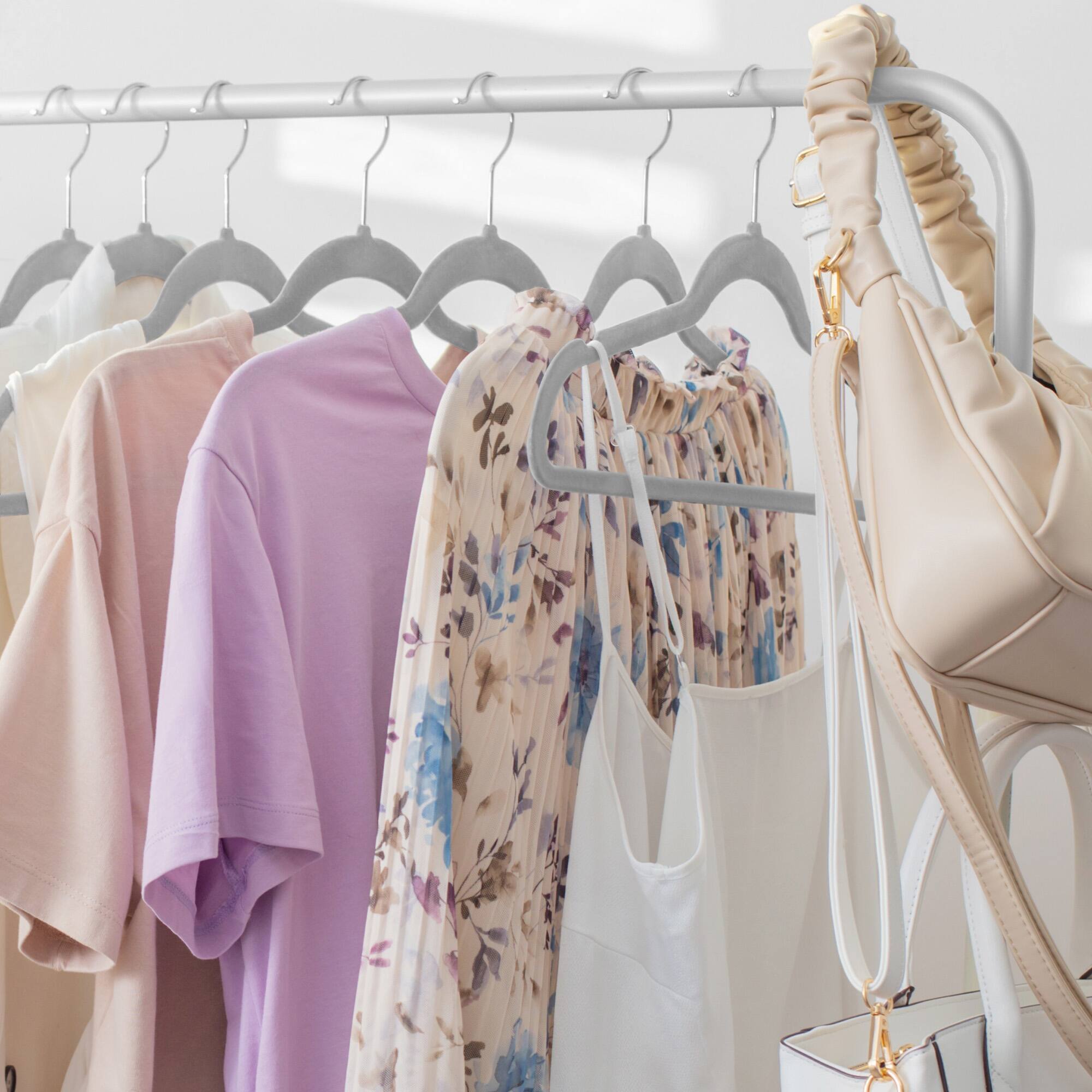 Alt View 3. Casafield - 100 Velvet Suit Hangers - Space Saving Non-Slip Clothes Hangers - Gray.