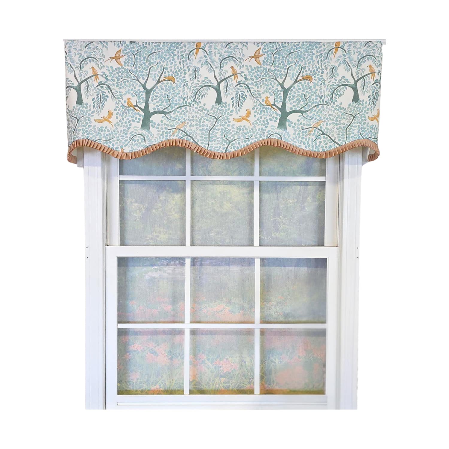 "RLF Home - Tree Bird Ruffled Provance Window Valance 100% Cotton Lined Rod Pocket 50"" x 17"" - Blue" price history on PriceWatchPro