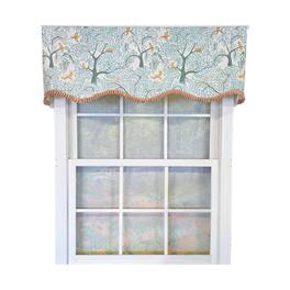 RLF Home - Tree Bird Ruffled Provance Window Valance 100% Cotton Lined Rod Pocket 50" x 17" - Blue