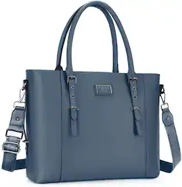 mosiso - Waterproof PU Leather Laptop Bag for Women 15.6 Inch, Vintage Briefcase Shoulder Tote Computer Bag for Work & Office - Peacock Blue