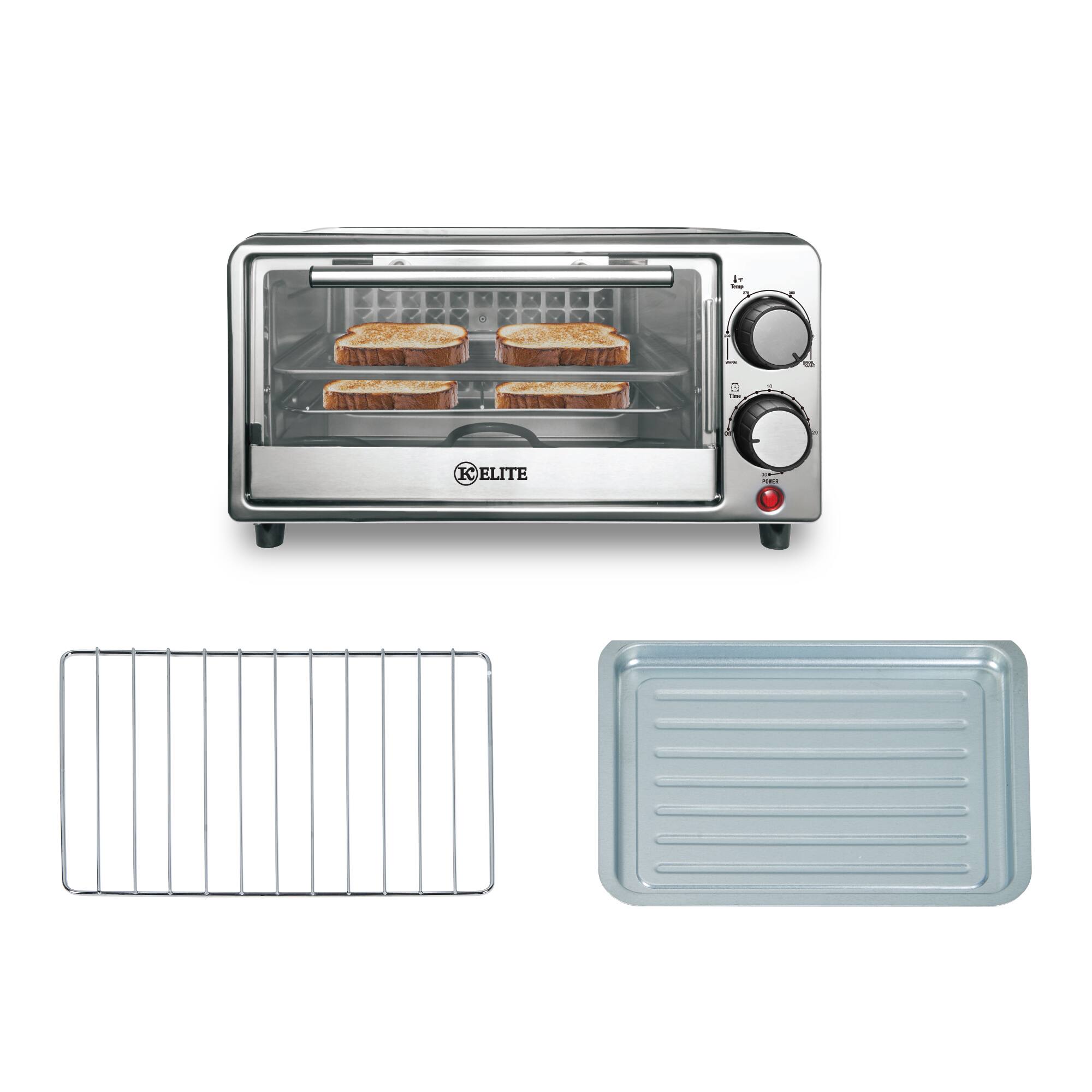 Alt View 1. Kitchen Elite - Kitchen Elite 4-Slice Compact Countertop Toaster Oven Stainless Steel Tray Black - Black.
