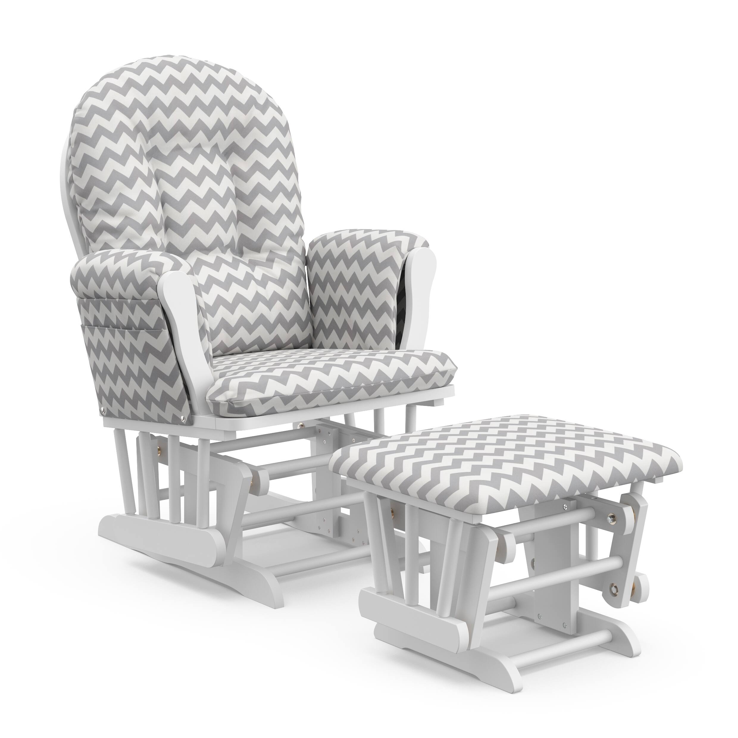 Front. Storkcraft - Hoop Glider and Ottoman - White/Gray Chevron.