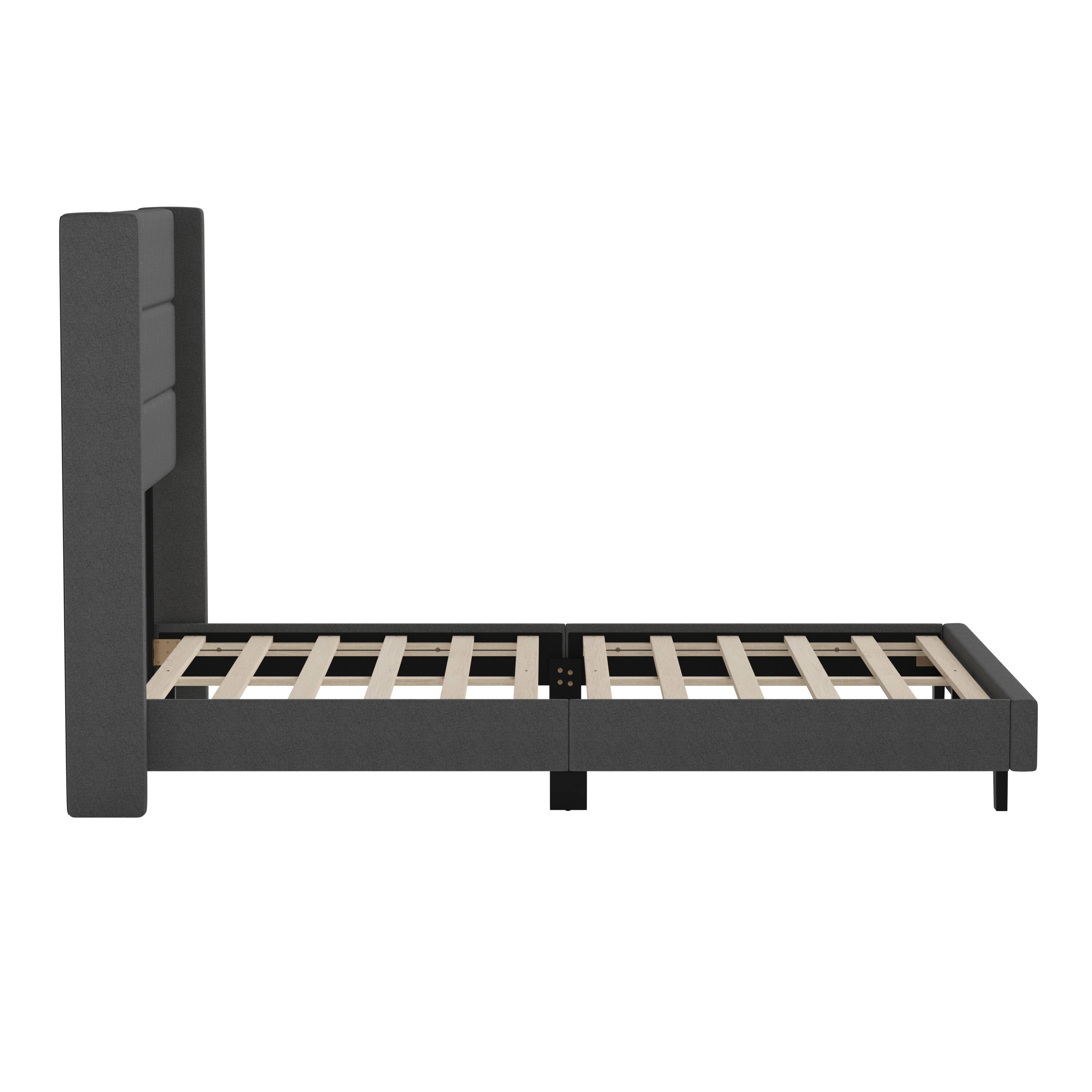 Alt View 8. Emma + Oliver - Upholstered Platform Bed with Wingback Headboard - Charcoal.