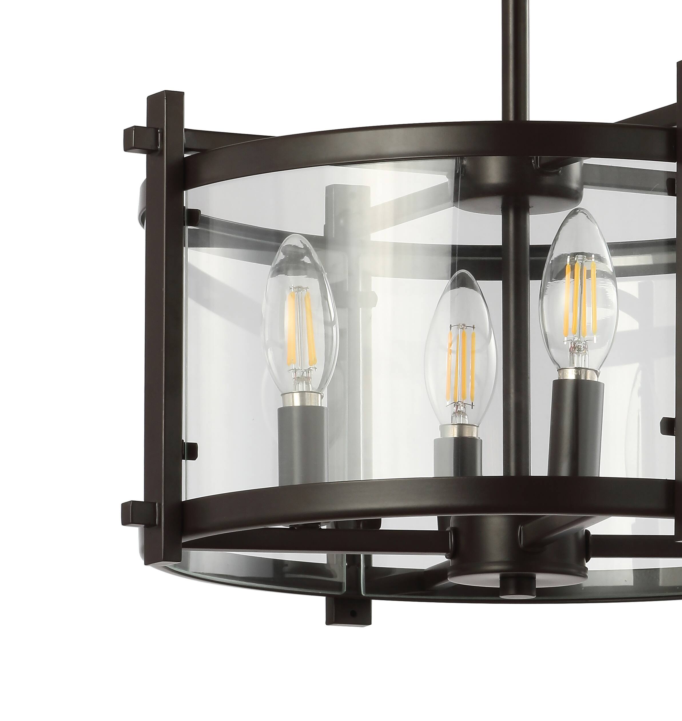 Alt View 4. Jonathan Y - Hampdon 15" Iron/Glass Modern Drum LED Flush Mount, Oil Rubbed Bronze - Oil Rubbed Bronze/Clear.