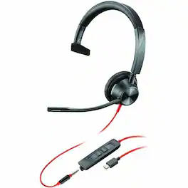 HP - Poly Blackwire 3315 Headset - Microsoft Teams Certification - Mono - USB Type C, Mini-phone (3.5mm) - Wired - 32 Ohm - Black