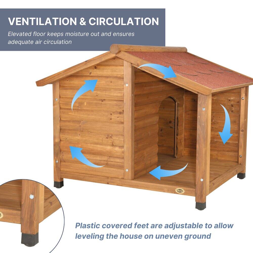 VENTILATION & CIRCULATION  
Elevated floor keeps moisture out and ensures adequate air circulation  

Plastic covered feet are adjustable to allow leveling the house on uneven ground